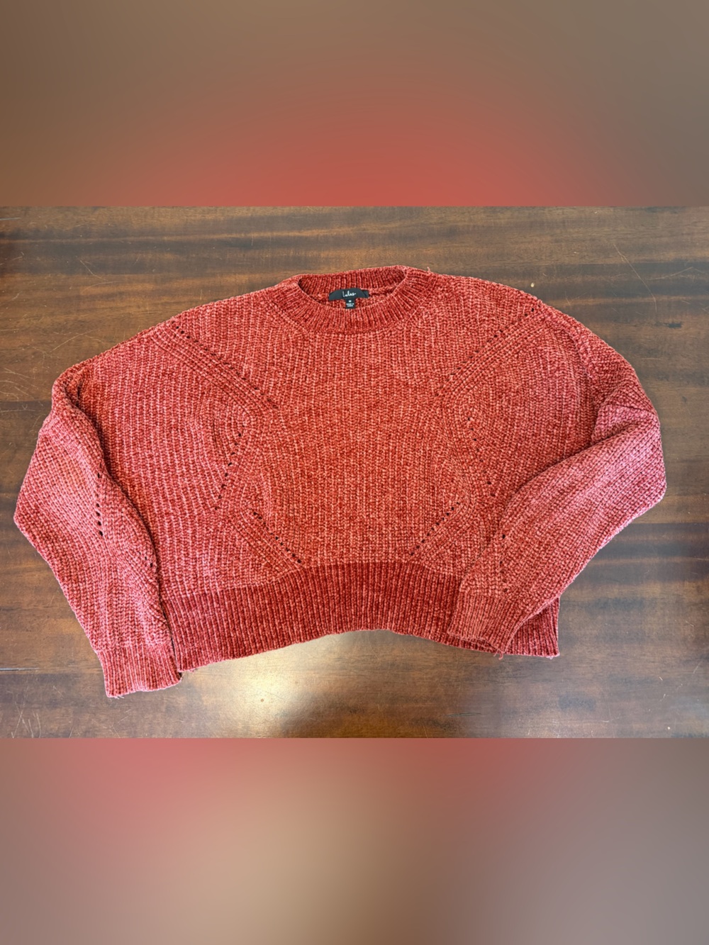 Lulu's Rust Red Chenille Crew Neck Sweater